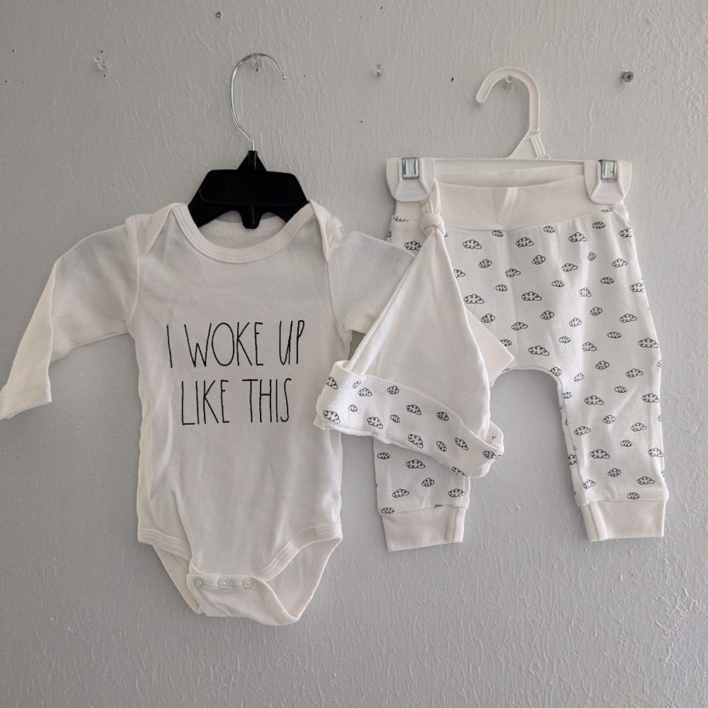Rae Dunn Cream Baby Bodysuit Set
